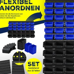 ® Stapelboxen Wandregal 32tlg Box Sichtlagerkästen Schüttenregal Steckregal ^ MASKO New