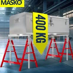 ® Teleskop-Arbeitsbock Untergestell | Klappbock max. Belastbarkeit 200 kg | Unterstellbock höhenverstellbar Min. / max. Arbeitshöhe 800-1300 mm | Gerüstbock inkl. Handschuhe ^ MASKO New