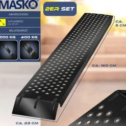 MASKO ® 2X Auffahrrampe 400kg | Verladerampe | Verladeschiene | verzinkter Stahl | Antirutsch | 200kg* Pro Stück | Max 400kg* Pro Paar | Motorrad ATV Quad PKW Auto Laderampe