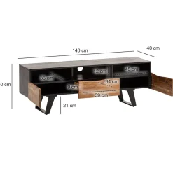 Massive TV-Board Kommode 140cm Akazie Massivholz Baumkante Lowboard Fernsehschrank ^ Finebuy Best