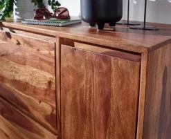 Finebuy Massivholz Schuhschrank 90cm Sheesham Schuhkipper Schuhkommode für Garderobe Flur Schuhregal