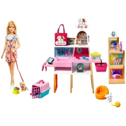 Mattel GRG90 - Barbie - Spielset mit Puppe und Zubehör, Haustiersalon Hot