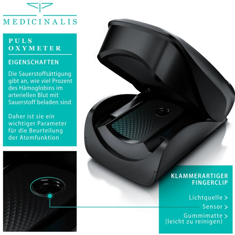 Pulsoximeter Finger - SpO2 Pulsmesser - Fingerpulsoximeter - Messung von Puls und Sauerstoffsättigung am Finger - OLED Display ^ Medicinalis Outlet