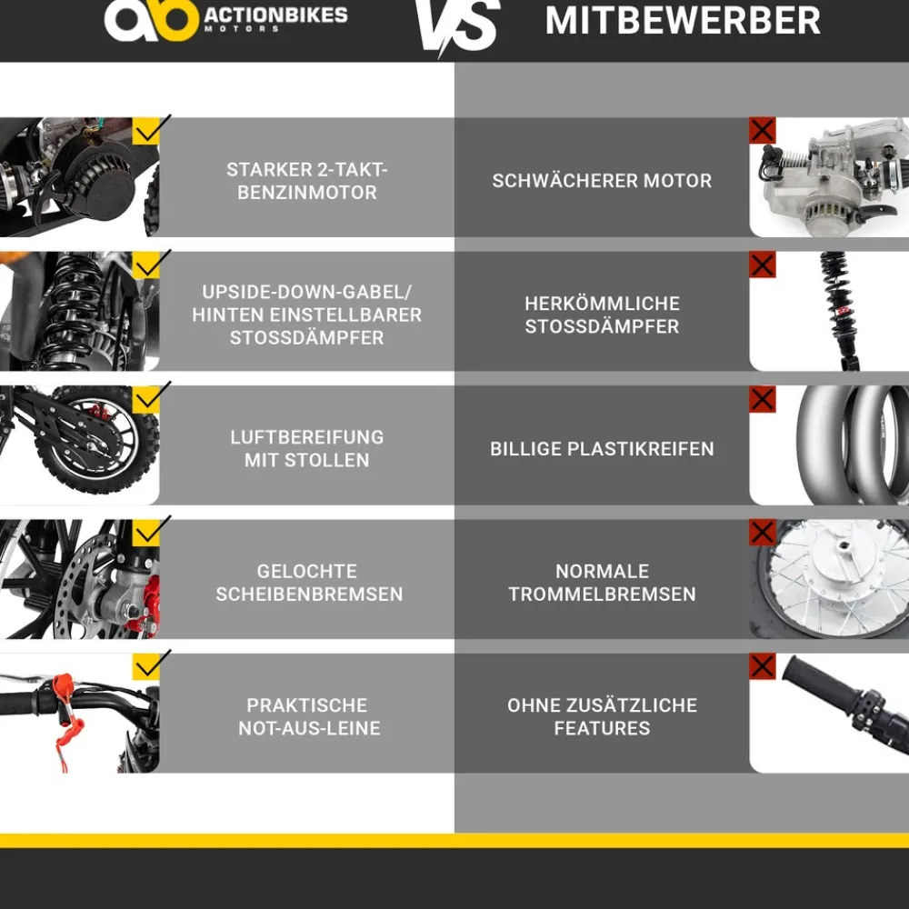Actionbikes Motors Mini-Crossbike Delta, Benzin-Motorrad, Pocketbike, Dirtbike, 49 ccm, bis zu 40 km/h, Scheibenbremsen Schwarz Sale