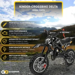 Actionbikes Motors Mini-Crossbike Delta, Benzin-Motorrad, Pocketbike, Dirtbike, 49 ccm, bis zu 40 km/h, Scheibenbremsen   Schwarz Sale