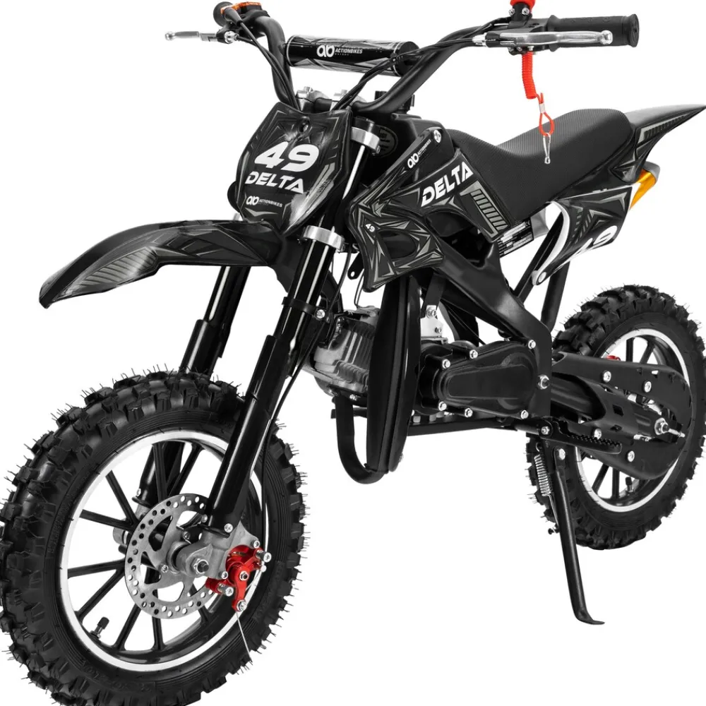 Actionbikes Motors Mini-Crossbike Delta, Benzin-Motorrad, Pocketbike, Dirtbike, 49 ccm, bis zu 40 km/h, Scheibenbremsen Schwarz Sale
