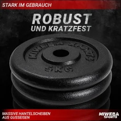 Miweba Sports Hantelscheiben HSG50, 2x 5 kg Hantel-Gewichte, passend für Ø 30mm, Set, Gusseisen New