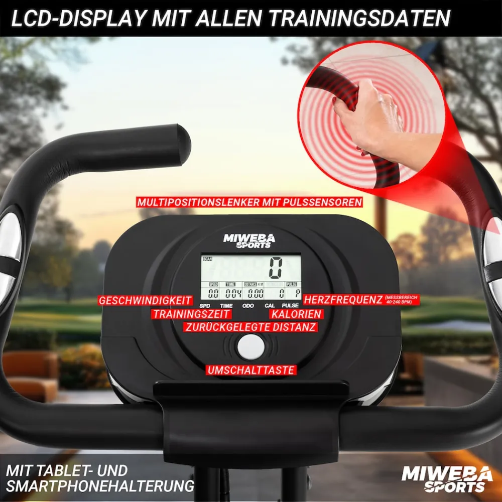 Miweba Sports Indoor-Cycle MX100 PRO mit Rückenlehne und ErgoGrip Griffen, klappbar (Pro, Schwarz/Grau) Online