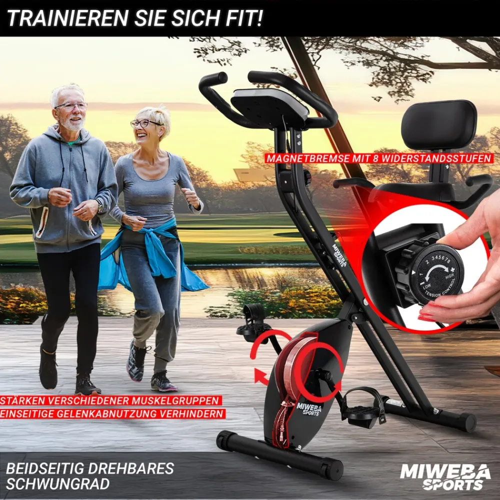 Miweba Sports Indoor-Cycle MX100 PRO mit Rückenlehne und ErgoGrip Griffen, klappbar (Pro, Schwarz/Grau) Online