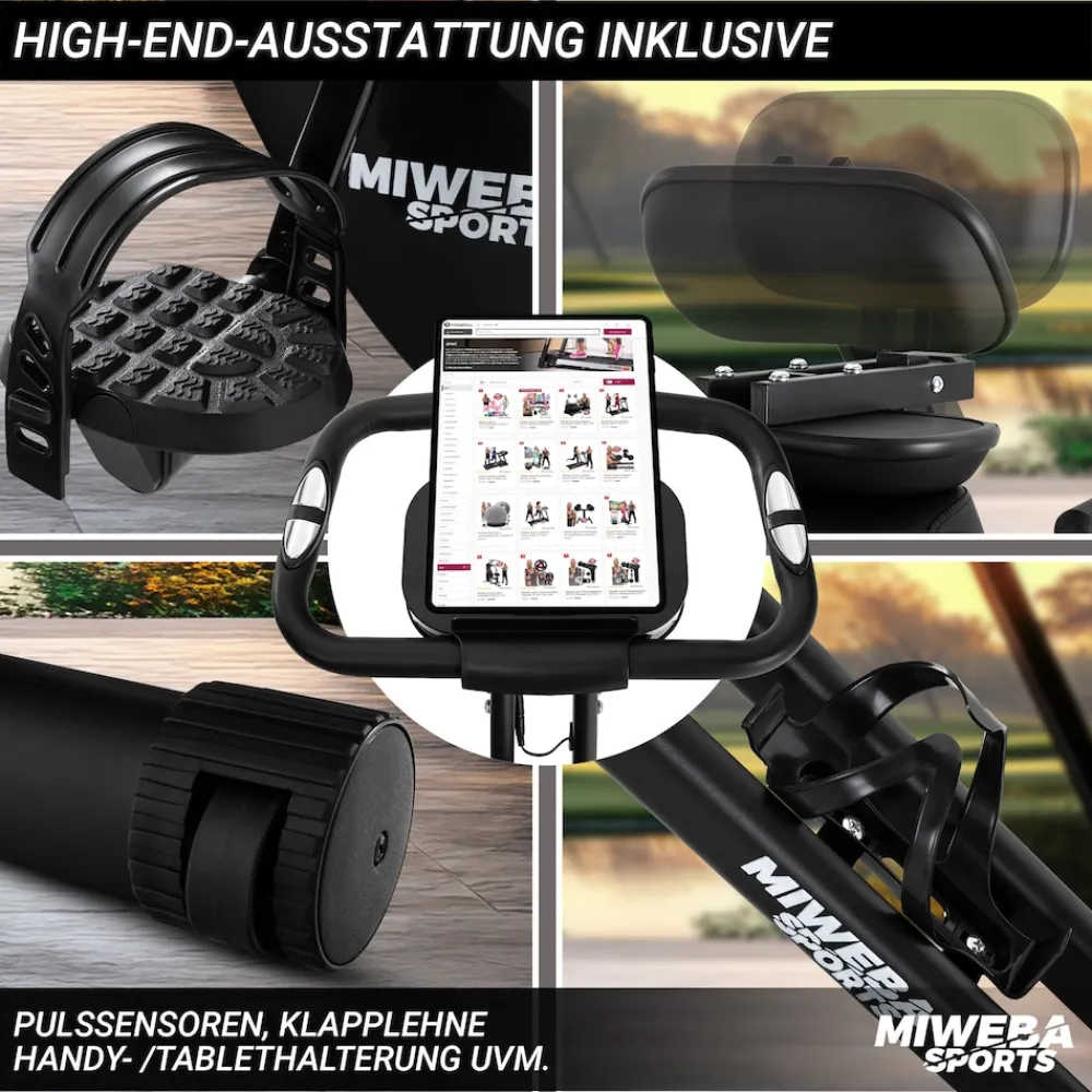 Miweba Sports Indoor-Cycle MX100 PRO mit Rückenlehne und ErgoGrip Griffen, klappbar (Pro, Schwarz/Grau) Online