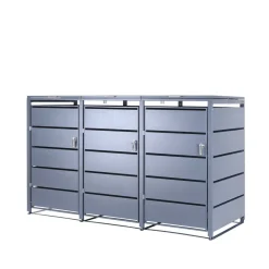 ALBATROS Mülltonnenbox 3er Tonne | bis 240 Liter | Anthrazitgrau RAL 7016 | verzinkter Stahl | Premium Dämpfer| Aufkleber-Set | wetterfest| Discount