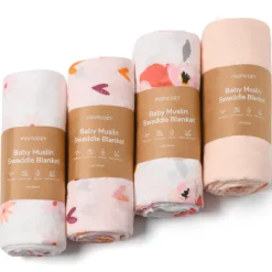 Muslin Swaddle Blanket Babytuch 4 Pack bedruckt ^ Momcozy Clearance