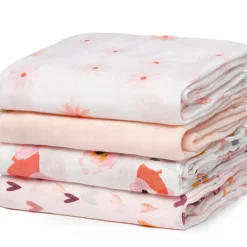 Muslin Swaddle Blanket  Babytuch 4 Pack bedruckt ^ Momcozy Clearance