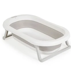 Moni Babybadewanne Palma faltbar 3-teilig Badekissen Schwamm Ablaufloch Stöpsel grau rosa Clearance