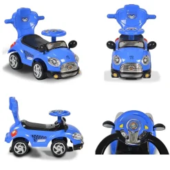 Moni 3 in 1 Rutschauto Paradies K401-3 Musik Schiebestange Sonnendach Fußstützen blau Clearance
