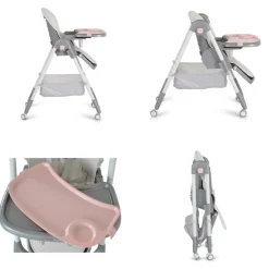 Moni Kinderhochstuhl Raffy klappbar 4 Räder, Rückenlehne verstellbar, Korb, Gurt rosa Hot