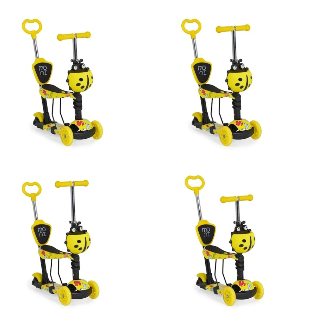 Kinderroller Lollipop 3 in 1 Schiebestange, Sitz, PU-Vorderräder mit LED gelb ^ Moni Sale