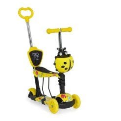 Kinderroller Lollipop 3 in 1 Schiebestange, Sitz, PU-Vorderräder mit LED gelb ^ Moni Sale