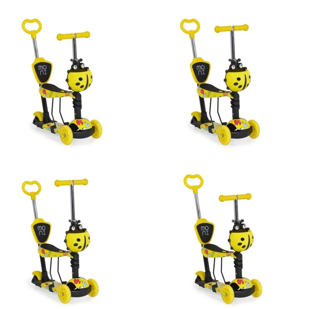 Kinderroller Lollipop 3 in 1 Schiebestange, Sitz, PU-Vorderräder mit LED gelb ^ Moni Sale