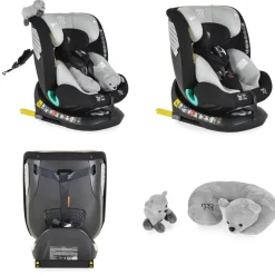 Moni Kindersitz Serengeti i-Size (40-150cm) Isofix, Kuscheltier, Nackenkissen grau grün Sale