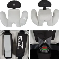 Moni Kindersitz Serengeti i-Size (40-150cm) Isofix, Kuscheltier, Nackenkissen grau grün Sale