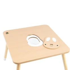 Moni Kinder Tischset 2 Stühle Hase aus Holz Stauraum Kindersitzgruppe ab 3 Jahre Braun New