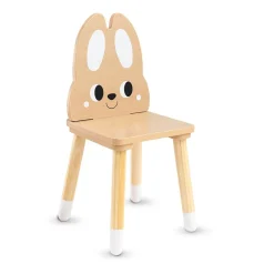 Moni Kinder Tischset 2 Stühle Hase aus Holz Stauraum Kindersitzgruppe ab 3 Jahre Braun New