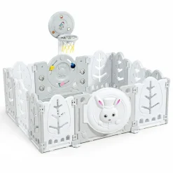 Moni Laufstall white Rabbit 160 x 115 cm Basketballkorb 50 Bälle Matte klappbar weiß Outlet