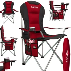24MOVE ® Campingstuhl Salvador faltbar Camping Klappstuhl gepolstert inkl. Tragetasche, bis 150kg belastbar, rot Discount