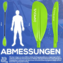 24MOVE ® Doppelpaddel LAGO Aluminium Paddel, Stand-Up Paddling, Paddel für Kajak, 220 cm, verstellbar