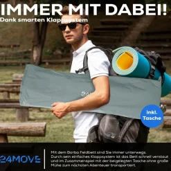 ® Feldbett Campingbett bis 150 kg In-und Outdoor Camping faltbar mit Seitentasche und Kissen ^ 24MOVE Best