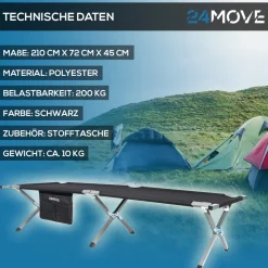 ® Feldbett Campingbett bis 200 kg In-und Outdoor Camping faltbar, inkl. Tragetasche für einfachen Transport ^ 24MOVE New