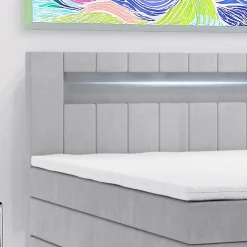 Boxspringbett KUBA KING mit Bettkasten 140 x 200 cm Webstoff Grau mit Visco Topper Bett Bettkasten Taschenfederkern ^ M-Punkt