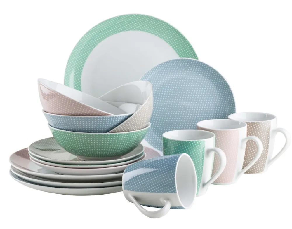 Mäser Geschirr-Set, Porzellan Kitchen Time II Rosa, Blau, Grün, Beige