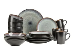 Mäser Kombiservice, Steinzeug Teona Blau, Braun, Grün, Schwarz New