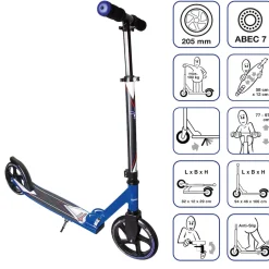 Muuwmi Aluminium Scooter – Tretroller, 205 mm, ABEC 7, für Kinder und Erwachsene, GS-geprüft, höhenverstellbar, blau Sale