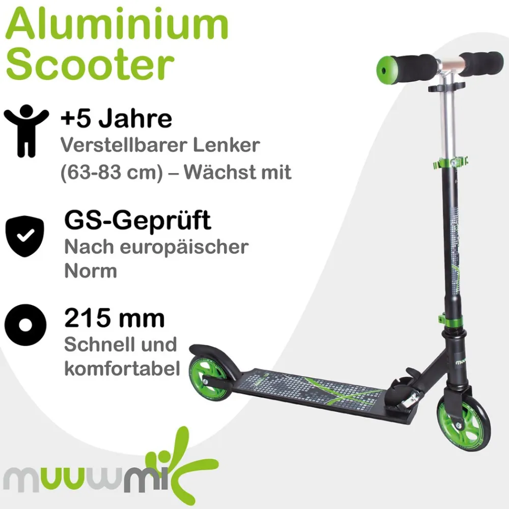 Aluminium Scooter – Tretroller, 125 mm, ABEC 5, GS-geprüft, höhenverstellbar, ^ Muuwmi Hot