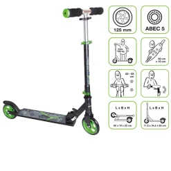 Aluminium Scooter – Tretroller, 125 mm, ABEC 5, GS-geprüft, höhenverstellbar, ^ Muuwmi Hot