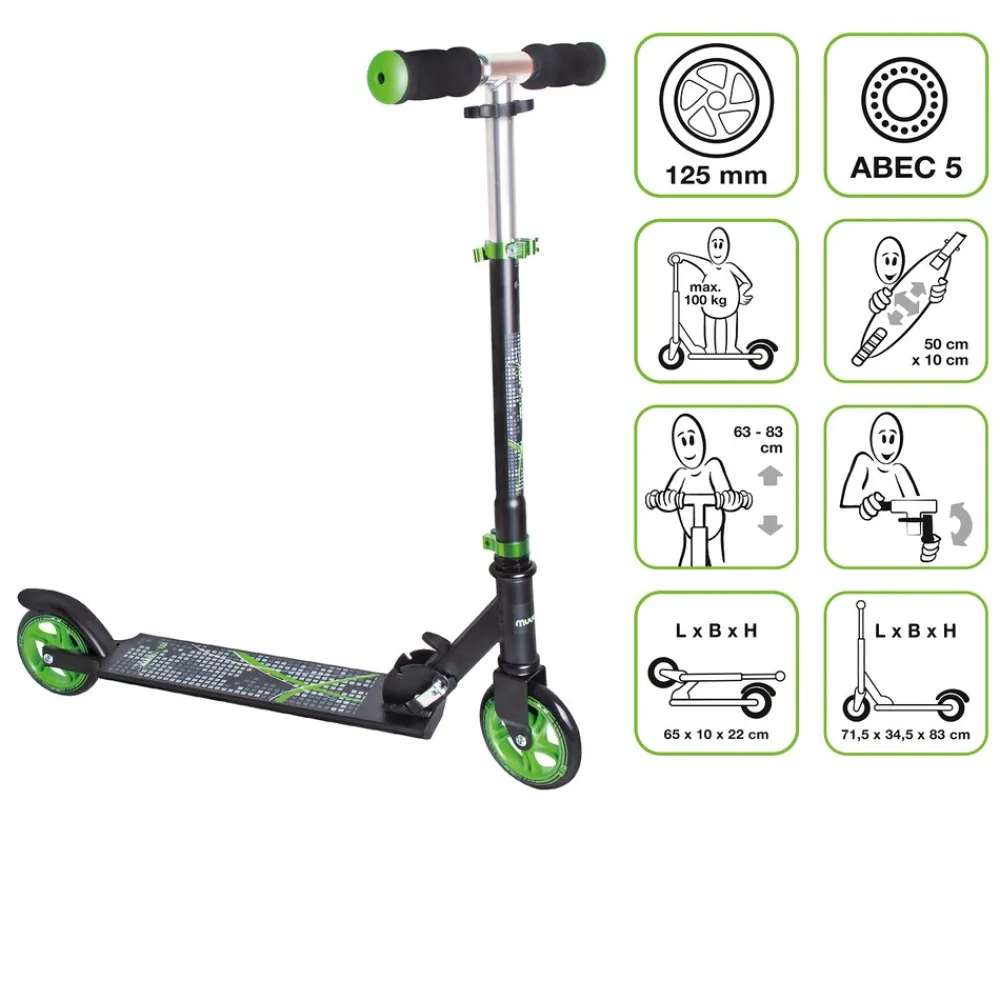 Aluminium Scooter – Tretroller, 125 mm, ABEC 5, GS-geprüft, höhenverstellbar, ^ Muuwmi Hot