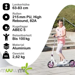 Aluminium Scooter – Tretroller, 125 mm, ABEC 5, GS-geprüft, höhenverstellbar, ^ Muuwmi Hot