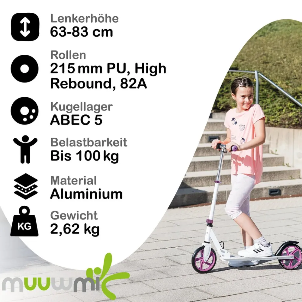 Aluminium Scooter – Tretroller, 125 mm, ABEC 5, GS-geprüft, höhenverstellbar, ^ Muuwmi Hot