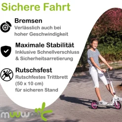 Aluminium Scooter – Tretroller, 125 mm, ABEC 5, GS-geprüft, höhenverstellbar, ^ Muuwmi Hot