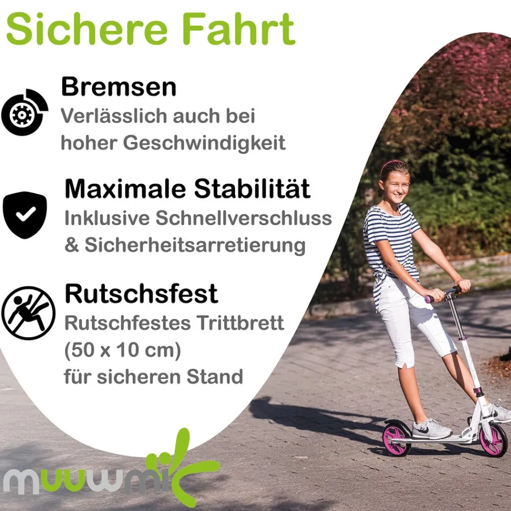Aluminium Scooter – Tretroller, 125 mm, ABEC 5, GS-geprüft, höhenverstellbar, ^ Muuwmi Hot