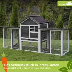 MyAnimal Hasenstall MH-31, Doppelgarten, Freilauf, wetterfester Kaninchenstall, imprägniertes Holz (Grau 2.0) ^ My Animal New