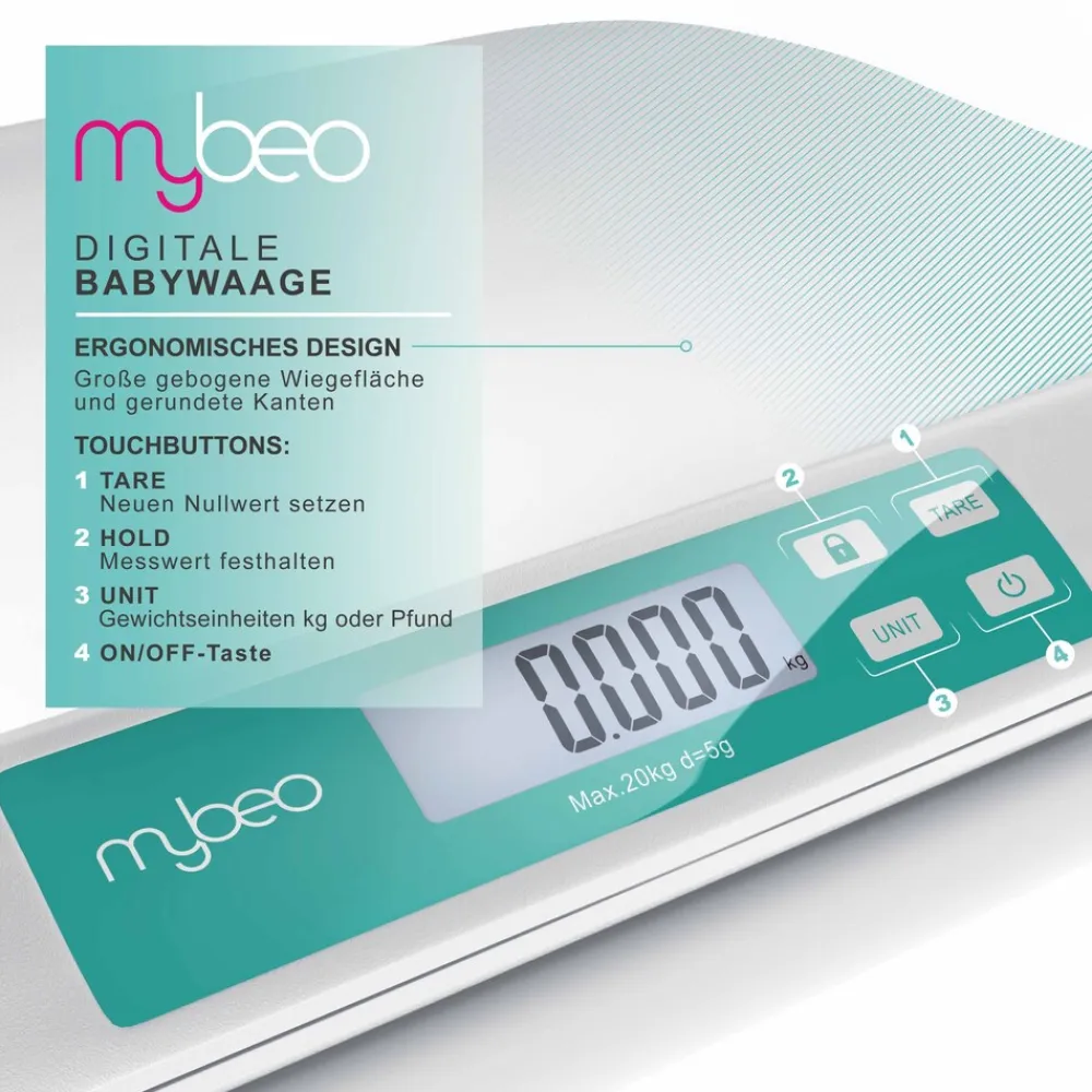 MyBeo Digitale Babywaage mit Display 50 g bis 20 kg / 3 Zoll Display / Einheit kg & lb Best