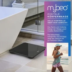 Personenwaage digitale Waage für Personen, große Trittfläche aus 6mm Sicherheitsglas, 1-tlg., Badezimmer Digitalwaage, schmales Design, max. Belastung über 150 kg ^ MyBeo Clearance