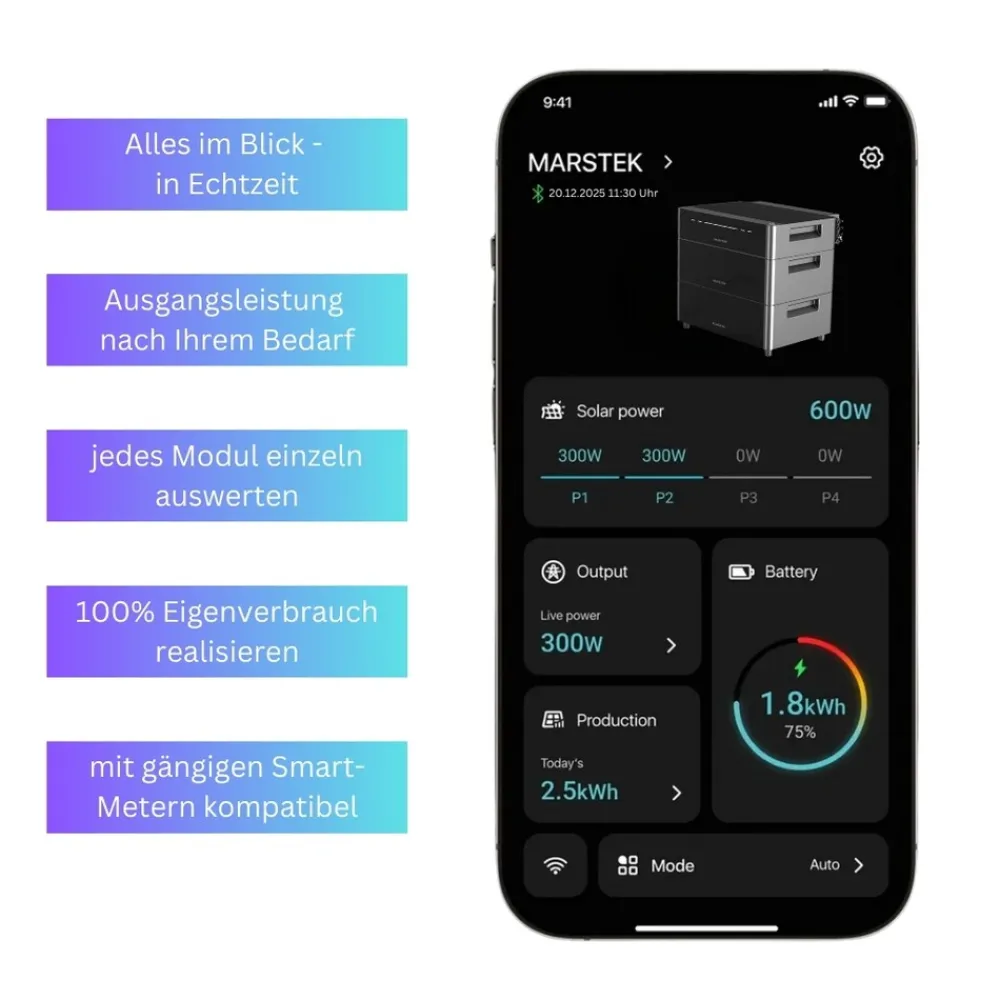 ® 2000 Watt Balkonkraftwerk SET MIT SPEICHER Marstek Venus D 0-7,68 kWh, Smartmeter EcoTracker IR inklusive ^ MyVoltaics Outlet