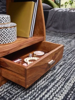 Finebuy Nachtkommode Sheesham Massivholz Schublade & Ablage Nachttisch Nachtkästchen New