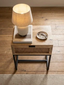 KADIMA DESIGN Nachttisch – Mango Massivholz/Rattan, 50x60x30 cm, 1 Schublade, Wiener Geflecht New