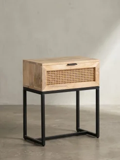 KADIMA DESIGN Nachttisch – Mango Massivholz/Rattan, 50x60x30 cm, 1 Schublade, Wiener Geflecht New